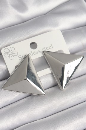 Pirinç Gümüş Renk 3d üçgen Model Kadın Küpe Pirinç Gümüş Renk 3d üçgen Model Kadın Küpe