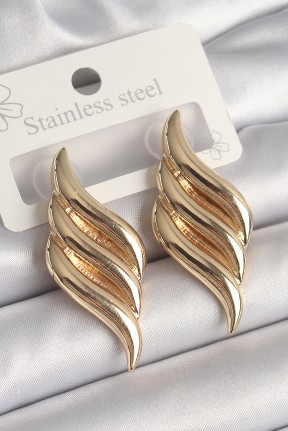 Pirinç Gold Renk 3 Sıra Dalga Model Kadın Küpe