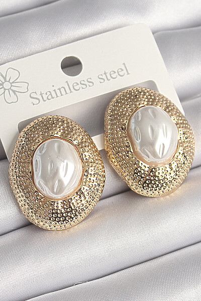 Pirinç Gold Renk İncili İşlemeli Daire Model Kadın Küpe Pirinç Gold Renk İncili İşlemeli Daire Model Kadın Küpe