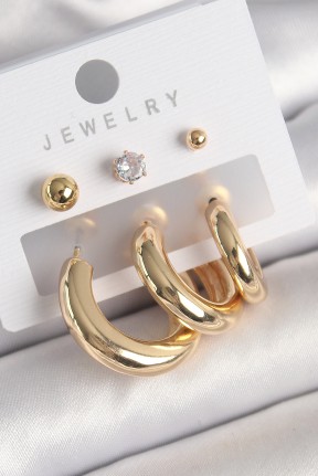 Pirinç Gold Renk Halka Model Zirkon Taşlı Topçuk Detay Kadın Küpe