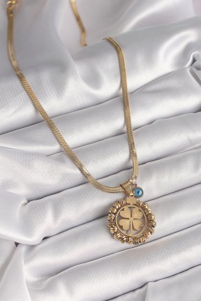 316l çelik Gold Renk İtalyan Zincir Dorika Yonca Model Nazar Boncuk Detay Kadın Kolye 316l çelik Gold Renk İtalyan Zincir Dorika Yonca Model Nazar Boncuk Detay Kadın Kolye
