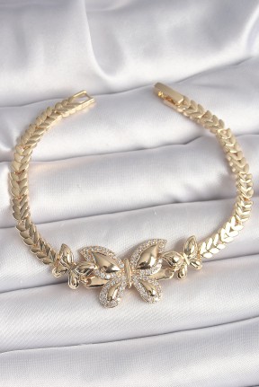 Pirinç Gold Renk Zirkon Taşlı Kelebek Model Kadın Bileklik Pirinç Gold Renk Zirkon Taşlı Kelebek Model Kadın Bileklik
