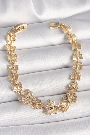 Pirinç Gold Renk Zirkon Taşlı Kelebek Model Zincir Kadın Bileklik Pirinç Gold Renk Zirkon Taşlı Kelebek Model Zincir Kadın Bileklik