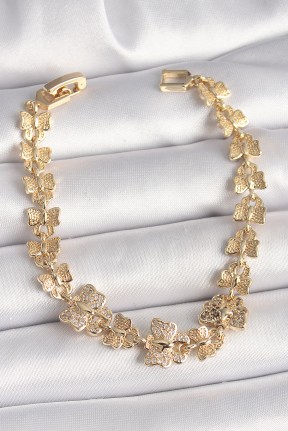 Pirinç Gold Renk Zirkon Taşlı Kelebek Model Zincir Kadın Bileklik Pirinç Gold Renk Zirkon Taşlı Kelebek Model Zincir Kadın Bileklik