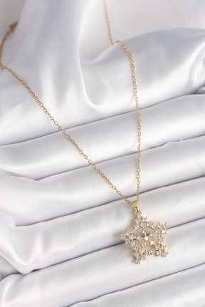 316l çelik Gold Renk Zincir Zirkon Taşlı Kar Tanesi Model Kadın Kolye 316l çelik Gold Renk Zincir Zirkon Taşlı Kar Tanesi Model Kadın Kolye