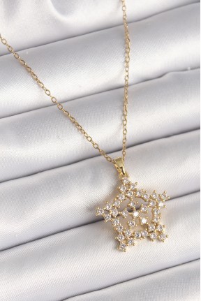 316l çelik Gold Renk Zincir Zirkon Taşlı Kar Tanesi Model Kadın Kolye