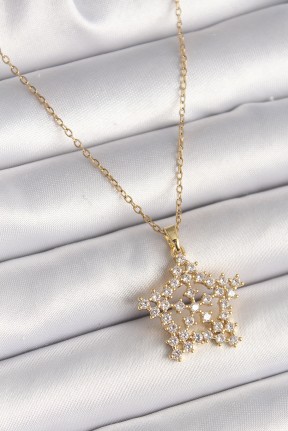 316l çelik Gold Renk Zincir Zirkon Taşlı Kar Tanesi Model Kadın Kolye 316l çelik Gold Renk Zincir Zirkon Taşlı Kar Tanesi Model Kadın Kolye