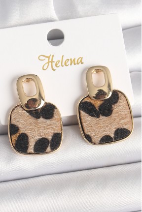 Pirinç Gold Renk Sallantı Kare Leopar Model Kadın Küpe Pirinç Gold Renk Sallantı Kare Leopar Model Kadın Küpe