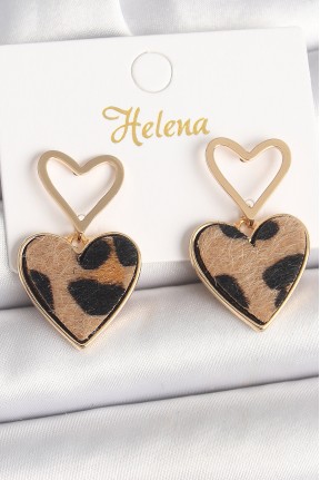 Pirinç Gold Renk Sallantı Leopar Kalp Model Kadın Küpe Pirinç Gold Renk Sallantı Leopar Kalp Model Kadın Küpe
