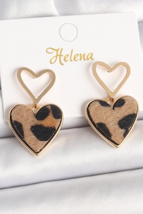 Pirinç Gold Renk Sallantı Leopar Kalp Model Kadın Küpe Pirinç Gold Renk Sallantı Leopar Kalp Model Kadın Küpe