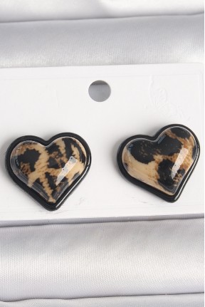 Pirinç Siyah Renk Leopar Desen 3d Kalp Model Kadın Küpe Pirinç Siyah Renk Leopar Desen 3d Kalp Model Kadın Küpe