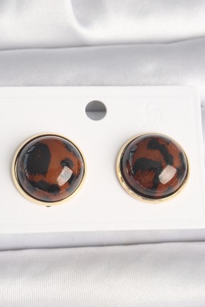 Pirinç Gold Renk 3d Daire Leopar Model Kadın Küpe
