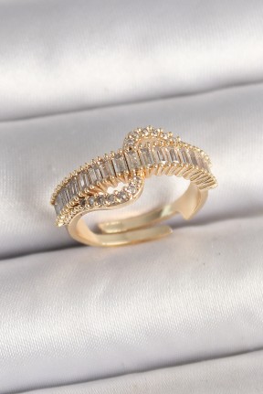 Pirinç Gold Renk Su Yolu Zirkon Taşlı Ayarlanabilir Model Kadın Yüzük Pirinç Gold Renk Su Yolu Zirkon Taşlı Ayarlanabilir Model Kadın Yüzük