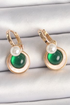 Pirinç Gold Renk Beyaz Yeşil Sallantı Mineli Kadın Küpe Pirinç Gold Renk Beyaz Yeşil Sallantı Mineli Kadın Küpe