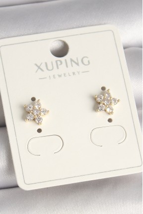 Pirinç Gold Renk Zirkon Taşlı çiçek Model Xuping Kadın Küpe Pirinç Gold Renk Zirkon Taşlı çiçek Model Xuping Kadın Küpe