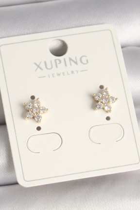 Pirinç Gold Renk Zirkon Taşlı çiçek Model Xuping Kadın Küpe Pirinç Gold Renk Zirkon Taşlı çiçek Model Xuping Kadın Küpe