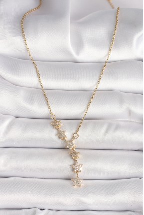 316l çelik Gold Renk Zincir Zirkon Taşlı Yıldız Model Kadın Kolye