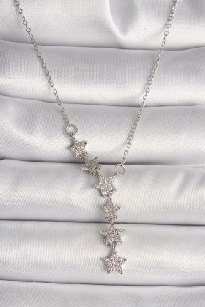 316l çelik Gümüş Renk Zincir Zirkon Taşlı Yıldız Model Kadın Kolye 316l çelik Gümüş Renk Zincir Zirkon Taşlı Yıldız Model Kadın Kolye