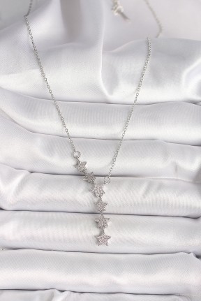 316l çelik Gümüş Renk Zincir Zirkon Taşlı Yıldız Model Kadın Kolye 316l çelik Gümüş Renk Zincir Zirkon Taşlı Yıldız Model Kadın Kolye