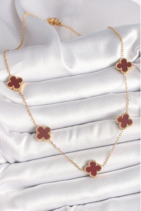 316l çelik Gold Renk Zincir Bordo Yonca Model Kadın Kolye 316l çelik Gold Renk Zincir Bordo Yonca Model Kadın Kolye