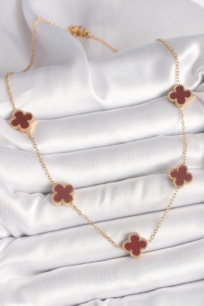 316l çelik Gold Renk Zincir Bordo Yonca Model Kadın Kolye 316l çelik Gold Renk Zincir Bordo Yonca Model Kadın Kolye