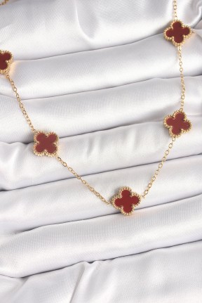 316l çelik Gold Renk Zincir Bordo Yonca Model Kadın Kolye 316l çelik Gold Renk Zincir Bordo Yonca Model Kadın Kolye