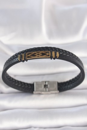 316l çelik Gold Renk Aksesuarlı çift Sıra Siyah Burgu Desenli Deri Kordon Erkek Bileklik 316l çelik Gold Renk Aksesuarlı çift Sıra Siyah Burgu Desenli Deri Kordon Erkek Bileklik