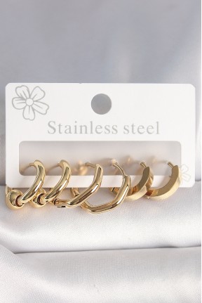 316l çelik Gold Renk Altıgen Halka Model Kadın Küpe Seti 316l çelik Gold Renk Altıgen Halka Model Kadın Küpe Seti