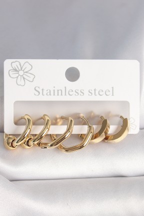 316l çelik Gold Renk Altıgen Halka Model Kadın Küpe Seti 316l çelik Gold Renk Altıgen Halka Model Kadın Küpe Seti