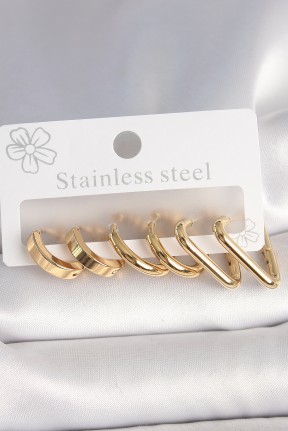 316l çelik Gold Renk üçgen Halka Model Kadın Küpe Seti 316l çelik Gold Renk üçgen Halka Model Kadın Küpe Seti