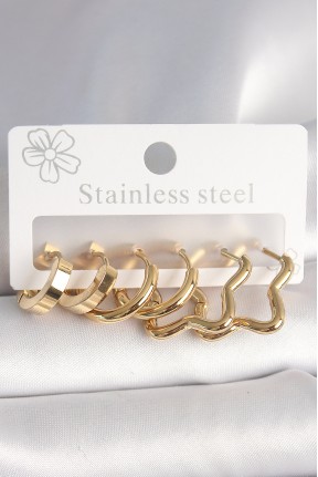 316l çelik Gold Renk Yıldız Halka Model Kadın Küpe Seti 316l çelik Gold Renk Yıldız Halka Model Kadın Küpe Seti