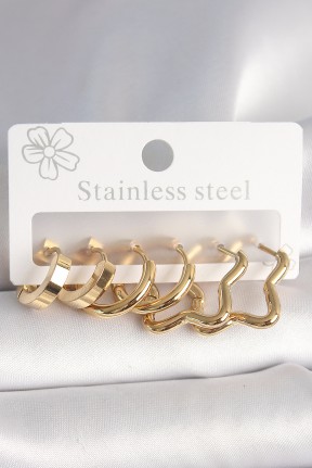 316l çelik Gold Renk Yıldız Halka Model Kadın Küpe Seti 316l çelik Gold Renk Yıldız Halka Model Kadın Küpe Seti