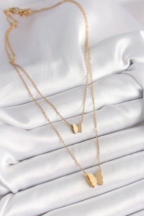 316l çelik Gold Renk 2'li Simli Kelebek Model Kadın Kolye 316l çelik Gold Renk 2'li Simli Kelebek Model Kadın Kolye