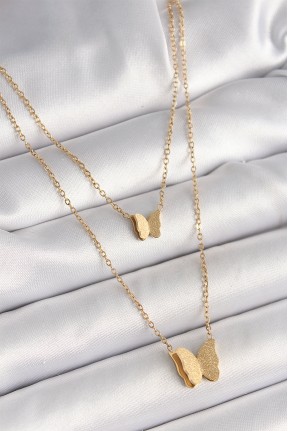 316l çelik Gold Renk 2'li Simli Kelebek Model Kadın Kolye 316l çelik Gold Renk 2'li Simli Kelebek Model Kadın Kolye