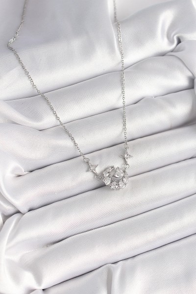 316l çelik Gümüş Renk Zirkon Taşlı Hilal Kalp Model Kadın Kolye 316l çelik Gümüş Renk Zirkon Taşlı Hilal Kalp Model Kadın Kolye