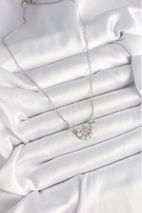 316l çelik Gümüş Renk Zirkon Taşlı Hilal Pembe Kalp Model Kadın Kolye 316l çelik Gümüş Renk Zirkon Taşlı Hilal Pembe Kalp Model Kadın Kolye
