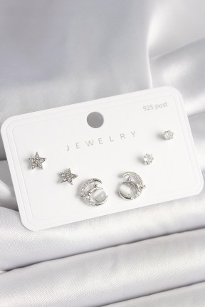 925 Ayar Gümüş çivi Zirkon Taşlı Hilal Yıldız Model Kadın Küpe Seti 925 Ayar Gümüş çivi Zirkon Taşlı Hilal Yıldız Model Kadın Küpe Seti