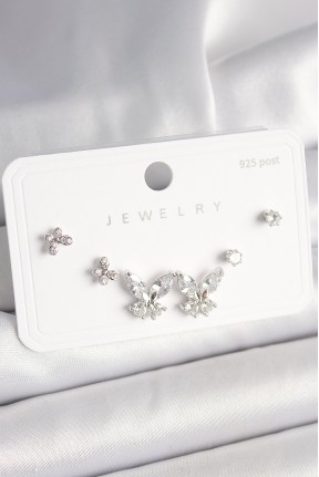 925 Ayar Gümüş çivi Pirinç Zirkon Taşlı Kelebek Model Kadın Küpe Seti 925 Ayar Gümüş çivi Pirinç Zirkon Taşlı Kelebek Model Kadın Küpe Seti