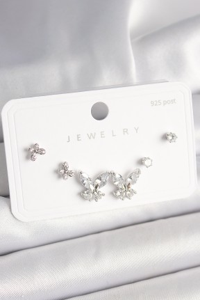 925 Ayar Gümüş çivi Pirinç Zirkon Taşlı Kelebek Model Kadın Küpe Seti 925 Ayar Gümüş çivi Pirinç Zirkon Taşlı Kelebek Model Kadın Küpe Seti