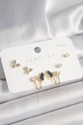925 Ayar Gümüş çivi Pirinç Zirkon Taşlı Kelebek Model Kadın Küpe Seti 925 Ayar Gümüş çivi Pirinç Zirkon Taşlı Kelebek Model Kadın Küpe Seti