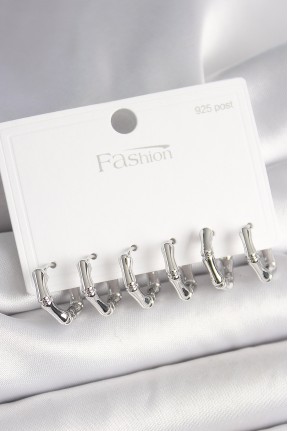 925 Ayar Gümüş çivi Pirinç Gümüş Renk Bambu Halka Model Kadın Küpe Seti 925 Ayar Gümüş çivi Pirinç Gümüş Renk Bambu Halka Model Kadın Küpe Seti