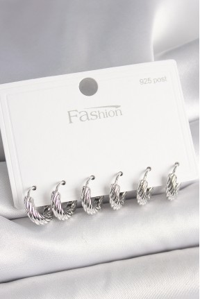 925 Ayar Gümüş çivi Pirinç Gümüş Renk İşlemeli Halka Model Kadın Küpe Seti 925 Ayar Gümüş çivi Pirinç Gümüş Renk İşlemeli Halka Model Kadın Küpe Seti