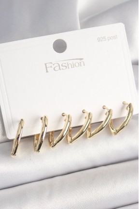 925 Ayar Gümüş çivi Pirinç Gold Renk üçgen Model Kadın Küpe Seti 925 Ayar Gümüş çivi Pirinç Gold Renk üçgen Model Kadın Küpe Seti