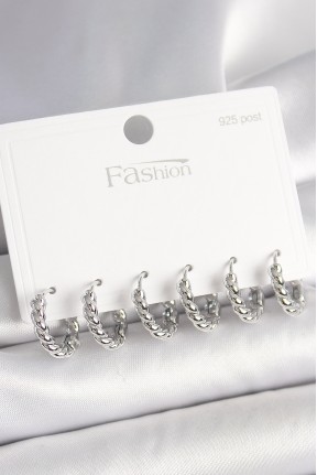 925 Ayar Gümüş çivi Pirinç Gümüş Renk Sarmal Halka Model Kadın Küpe Seti 925 Ayar Gümüş çivi Pirinç Gümüş Renk Sarmal Halka Model Kadın Küpe Seti