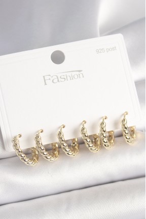 925 Ayar Gümüş çivi Pirinç Gold Renk Sarmal Halka Model Kadın Küpe Seti 925 Ayar Gümüş çivi Pirinç Gold Renk Sarmal Halka Model Kadın Küpe Seti