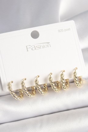 925 Ayar Gümüş çivi Pirinç Gold Renk Sarmal Halka Model Kadın Küpe Seti 925 Ayar Gümüş çivi Pirinç Gold Renk Sarmal Halka Model Kadın Küpe Seti