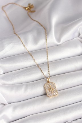 316l çelik Gold Renk Zincir Zirkon Taşlı Kutup Yıldız İşlemeli Madalyon Model Kadın Kolye 316l çelik Gold Renk Zincir Zirkon Taşlı Kutup Yıldız İşlemeli Madalyon Model Kadın Kolye