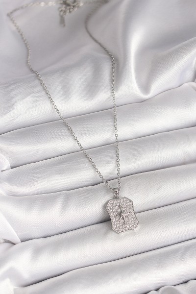 316l çelik Gümüş Renk Zincir Zirkon Taşlı Kutup Yıldız İşlemeli Madalyon Model Kadın Kolye 316l çelik Gümüş Renk Zincir Zirkon Taşlı Kutup Yıldız İşlemeli Madalyon Model Kadın Kolye