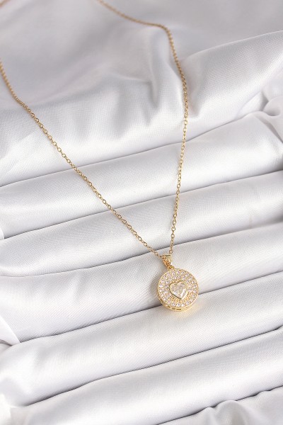 316l çelik Gold Renk Zincir Madalyon Zirkon Taşlı Kalp Model Kadın Kolye 316l çelik Gold Renk Zincir Madalyon Zirkon Taşlı Kalp Model Kadın Kolye