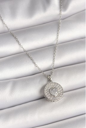 316l çelik Gümüş Renk Zincir Zirkon Taşlı Kalp İşlemeli Madalyon Model Kadın Kolye 316l çelik Gümüş Renk Zincir Zirkon Taşlı Kalp İşlemeli Madalyon Model Kadın Kolye